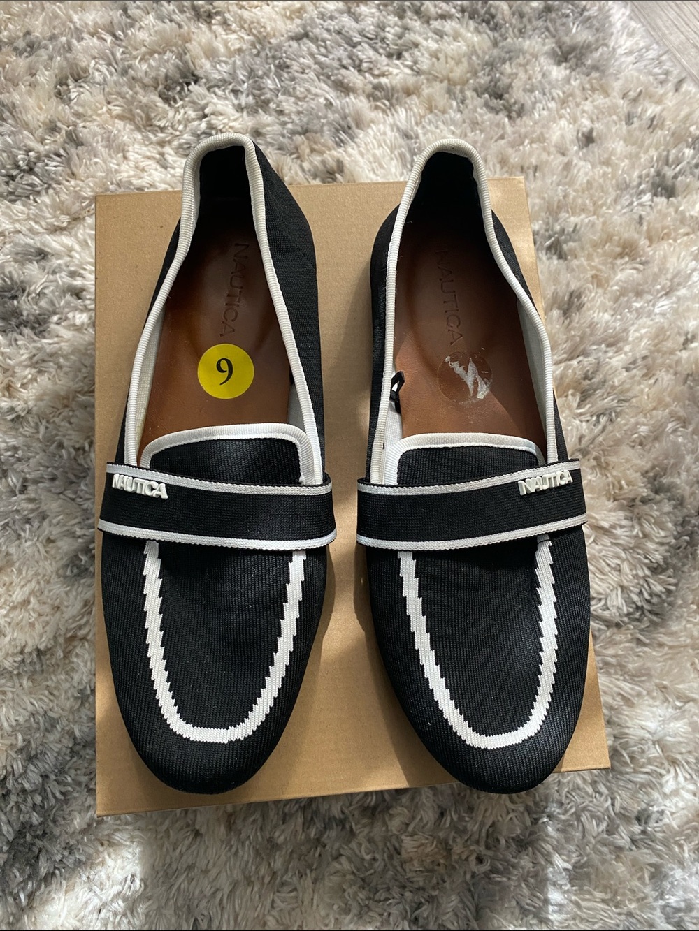 Nautica Black and White Slip-On Loafers with Contrast Trim